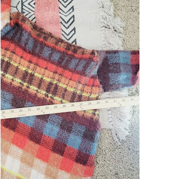 Free People Ainsley Plaid Hooded Wool Blend Poncho in Apple Cider Combo, sz S - Picture 12 of 16